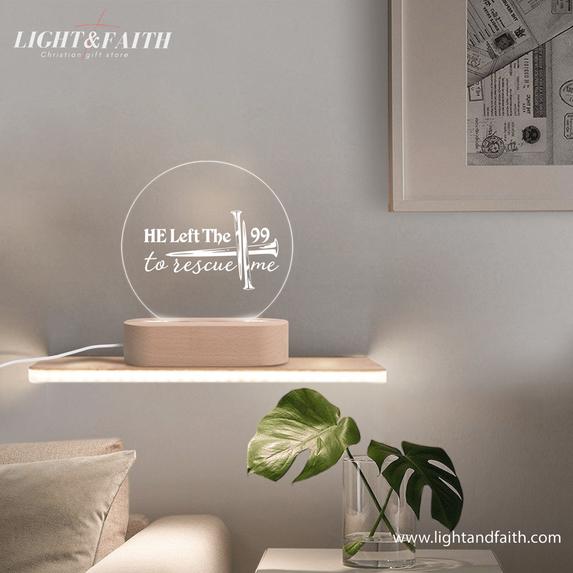 He Left The 99 To Rescue Me LED Light, Christian Bible Verse Lamp, Inspirational Acrylic Night Light, Religious Home Decor, Faith Gift for Believers. NLLAF35